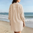 thumbnail image 4 of Neewe Women's Stripe Shirt Dress Collared Ruffle Hem Long Roll Up Sleeve Mini Dresses Daily Outfits, 4 of 8
