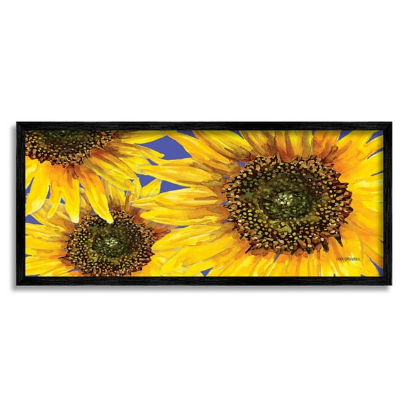 Vivid Sunflower Blooms Trio Botanical & Floral Graphic Art Black Framed Art Print Wall Art