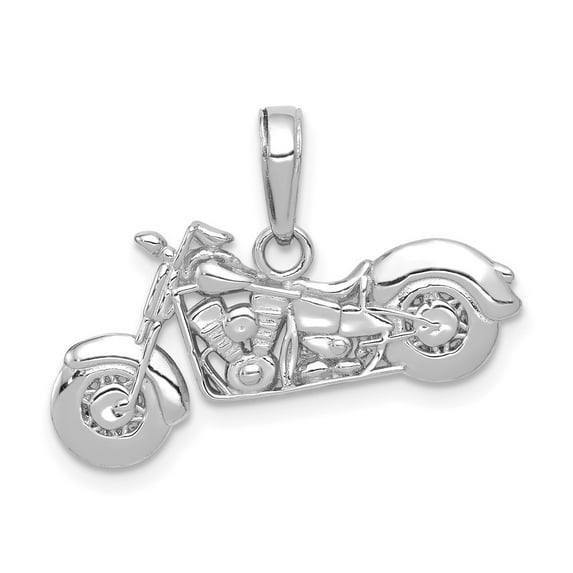 FB Jewels 14K White Gold Gold Polished and Textured 3D Motorcycle Pendant