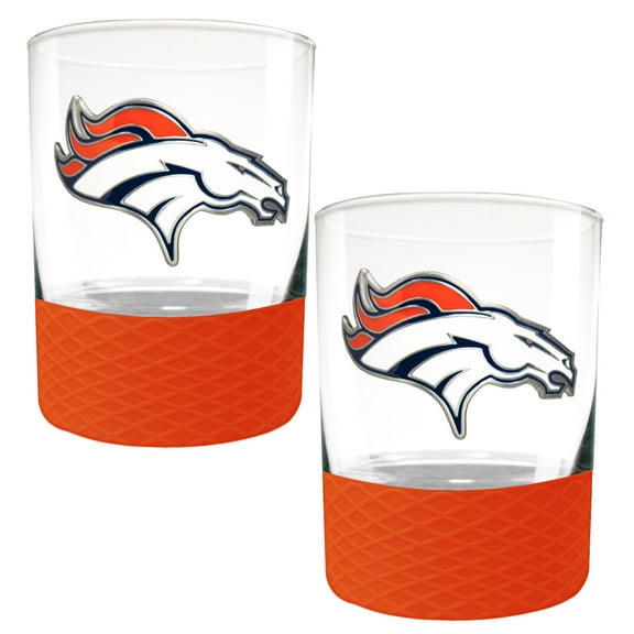 Denver Broncos 2-Pack 14oz. Rocks Glass Set with Silcone Grip