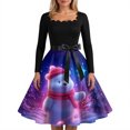 thumbnail image 4 of Women's Fashion Retro Long-sleeved Square Collar Christmas Printed Evening Dress for Party and Holiday Events, Elegant Women's Vintage Style Gown,Purple,2XL, 4 of 4