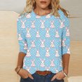 thumbnail image 2 of Jinhomg Women's Easter Day Shirt 2025 Trendy Rabbit Printed Tunic Tops Casual Comfy 3/4 Length Sleeve Crew Neck Spring Holiday Blouses Seasonal Sale Light Blue XXXXL, 2 of 6