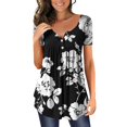 thumbnail image 1 of Gibobby Blusas Elegantes Para Mujer Camiseta plisada con estampado de flores y cuello de botones de manga corta para mujer, camiseta informal con ajuste floral, camiseta, blusa（Blanco， XXL), 1 of 4