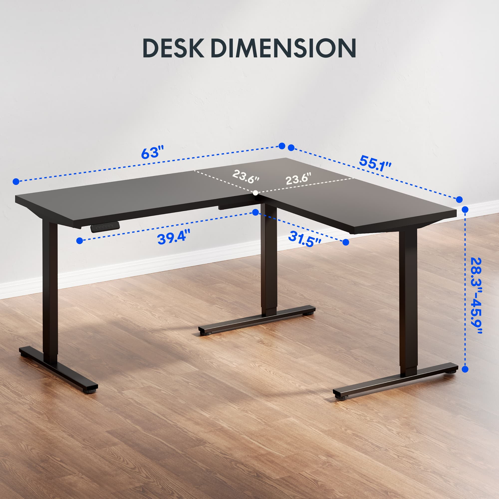 FLEXISPOT L Shaped Standing Desk, 63 x 55 Inch Electric Height Adjustable Corner Desk, Sit Stand Computer Workstation with Preset Controller for Home Office, Black