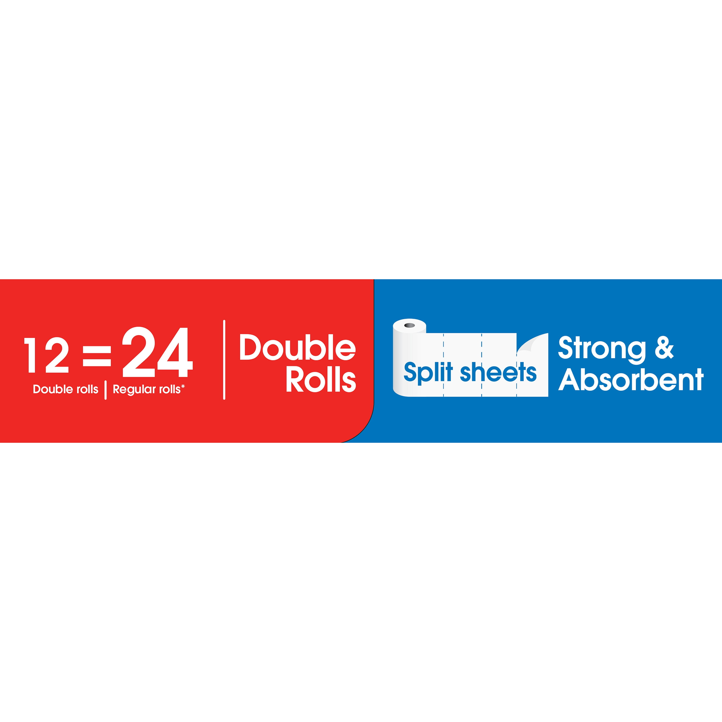 Great Value Everyday Strong Split Sheets Paper Towels, 12 Double Rolls