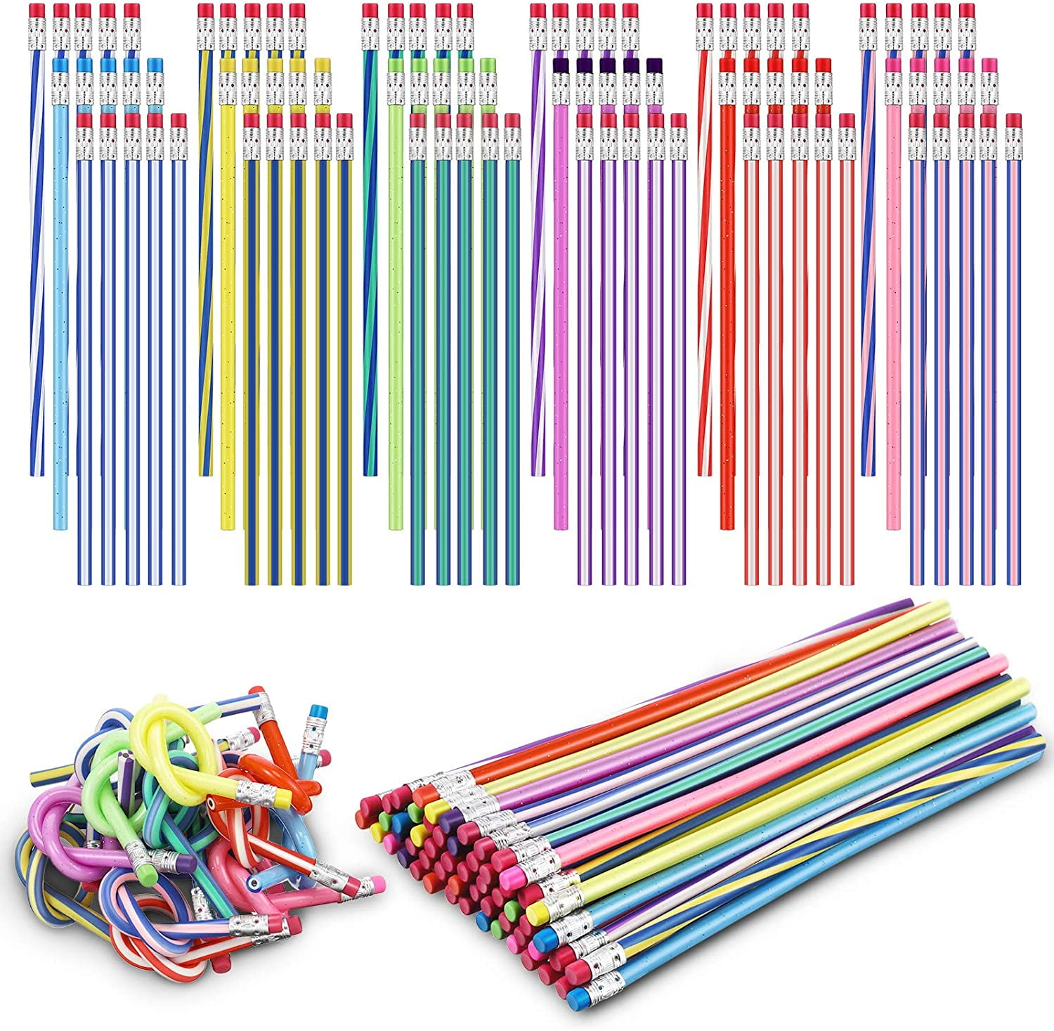 6 pieces Magic Bendy Flexible Pencil Soft w/ Eraser Colorful Fun Student School 