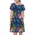 thumbnail image 1 of Bixox Robe d'Été à Manches Courtes pour Femmes Robe Ample Longueur Genou avec Poches-Animaux sous-Marins, 1 of 7