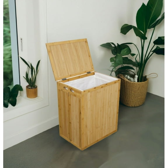 Eccostyle by CCL Solid Bamboo Folding Clothes Hamper with Removable Laundry Bag