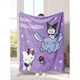 thumbnail image 1 of Mantas de franela de Halloween de Sanrio, mantas de viaje y ropa de cama suaves, transpirables y ultra cálidas de Hello Kitty de Kuromi, regalo de cumpleaños kawaii, 1 of 5