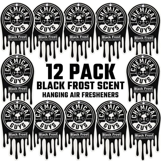 Ambientador colgante Black Frost de Chemical Guys, paquete de 12