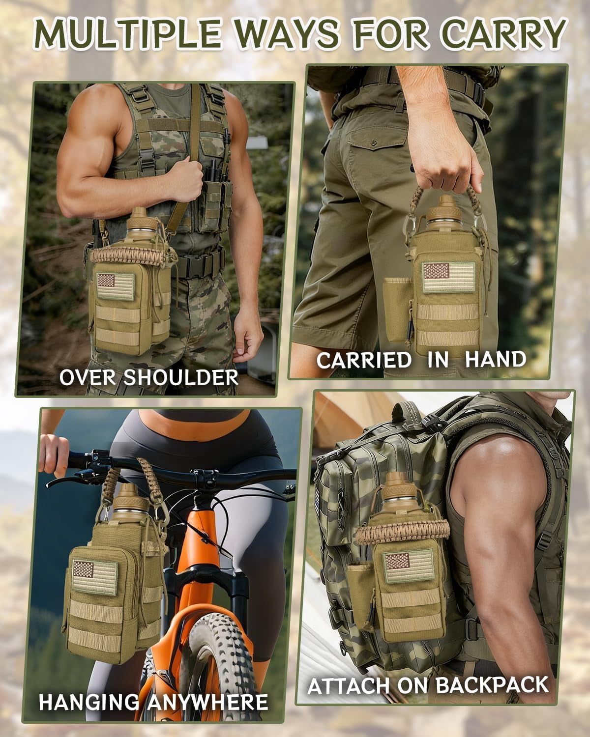 Half Gallon Water Bottle Insulated with Sleeve-64 oz Stainless Steel Water Jug with Strap Paracord Handle Metal Sport GYM Water Bottles for Men Women Hunting Hiking Travel Biking Camo CP