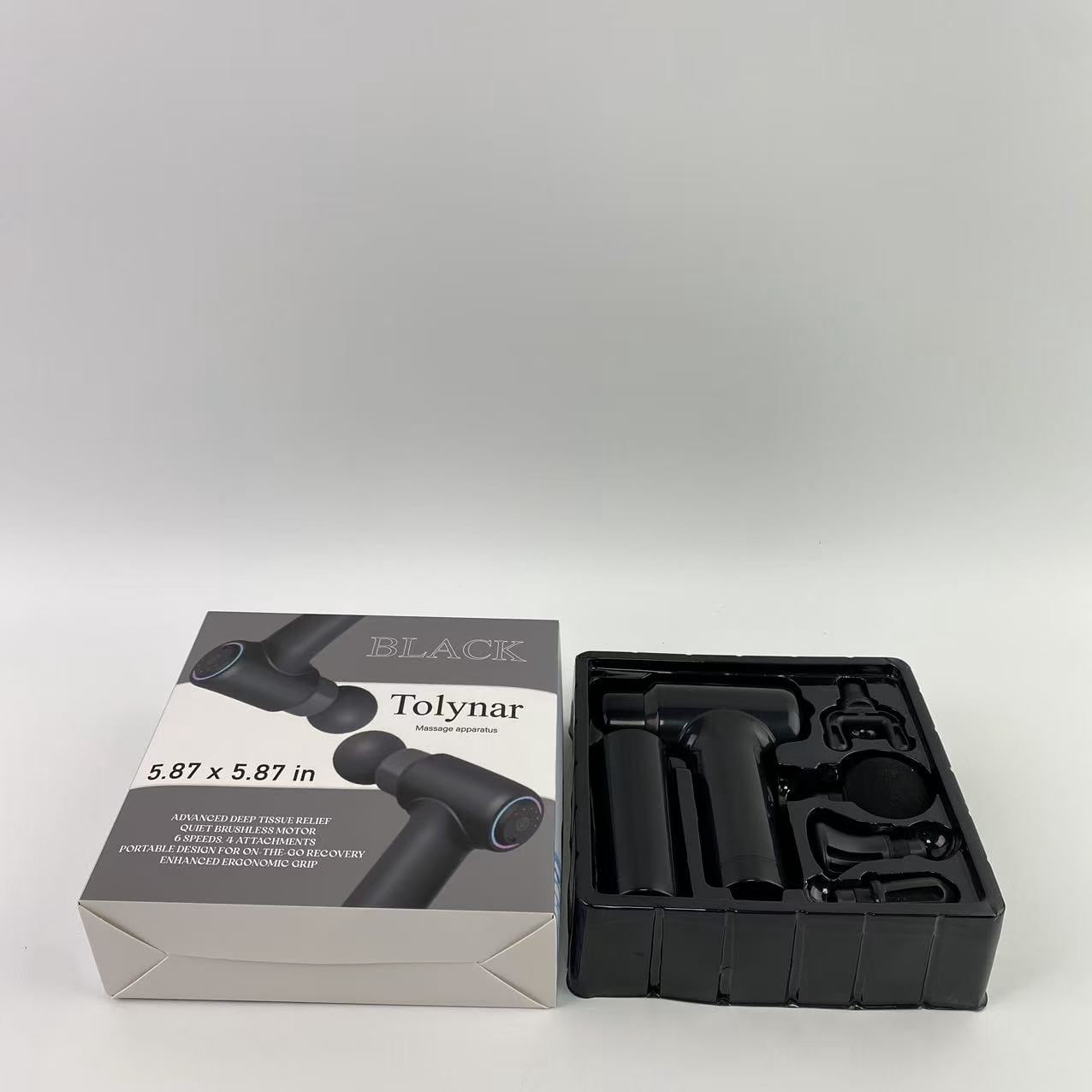 Tolynar Massage apparatus,Deep Tissue Massage Gun, 4 Attachments, Quiet Motor, Ergonomic Grip, 6-Speed Lightweight Percussion Massager