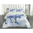 thumbnail image 3 of Ambesonne Moose Quilted Bedspread Set 3 Pcs, Blue Winter Antlers Tree, King Size, Blue White, 3 of 5