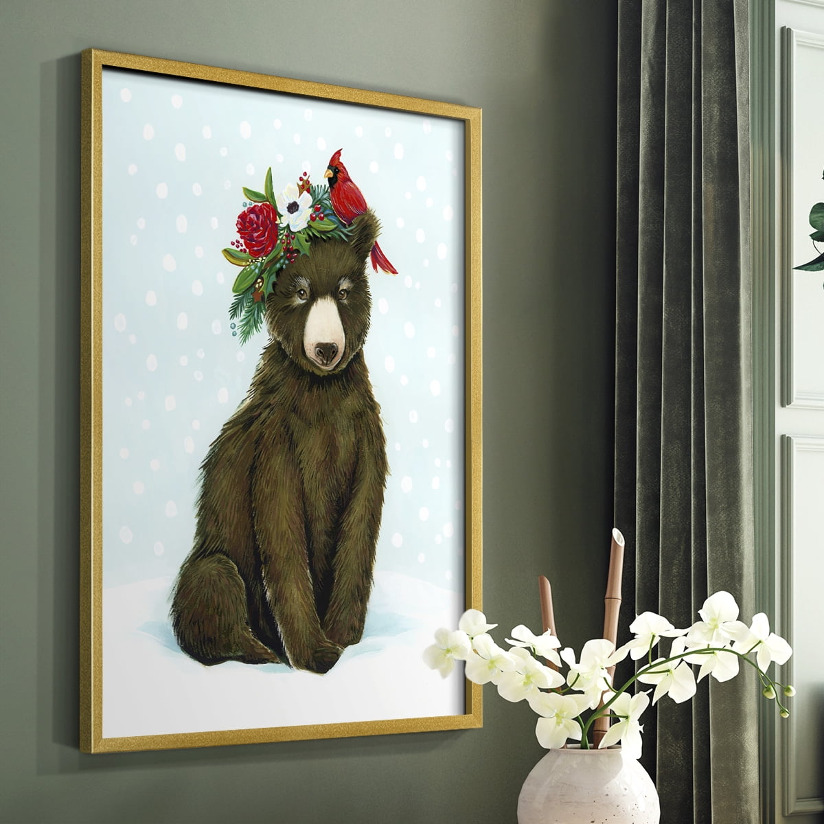 Winter Woodland Creatures with Cardinals I Framed Print - Solid Wood in Single Picture Frame Solid Wood 2 Framed Print