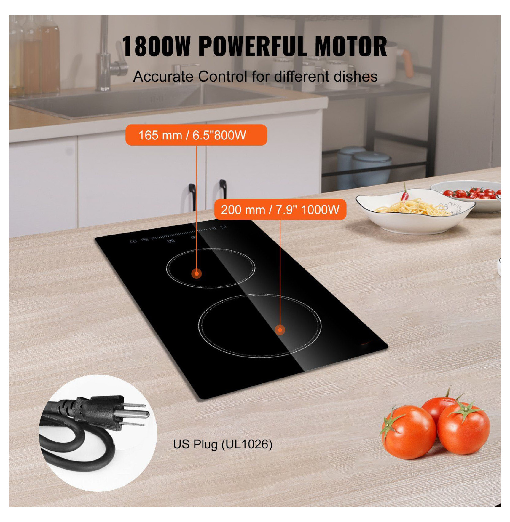 Electric Stove Top 2 Burner, 20x11.6 inch 110V Built-in Radiant Cooktop, Sensor Touch Control, Timer, Child Lock, 9 Power Levels for Boiling, Simmering, Frying