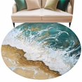 thumbnail image 2 of Teal Gold Round Living Room Rugs 8 ft, White Gradient Ocean Wave Oil Painting Style Washable Large Area Rug with Non-Slip Sturdy Edge Binding Round Carpet for Dining Room Kitchen Office, 2 of 9