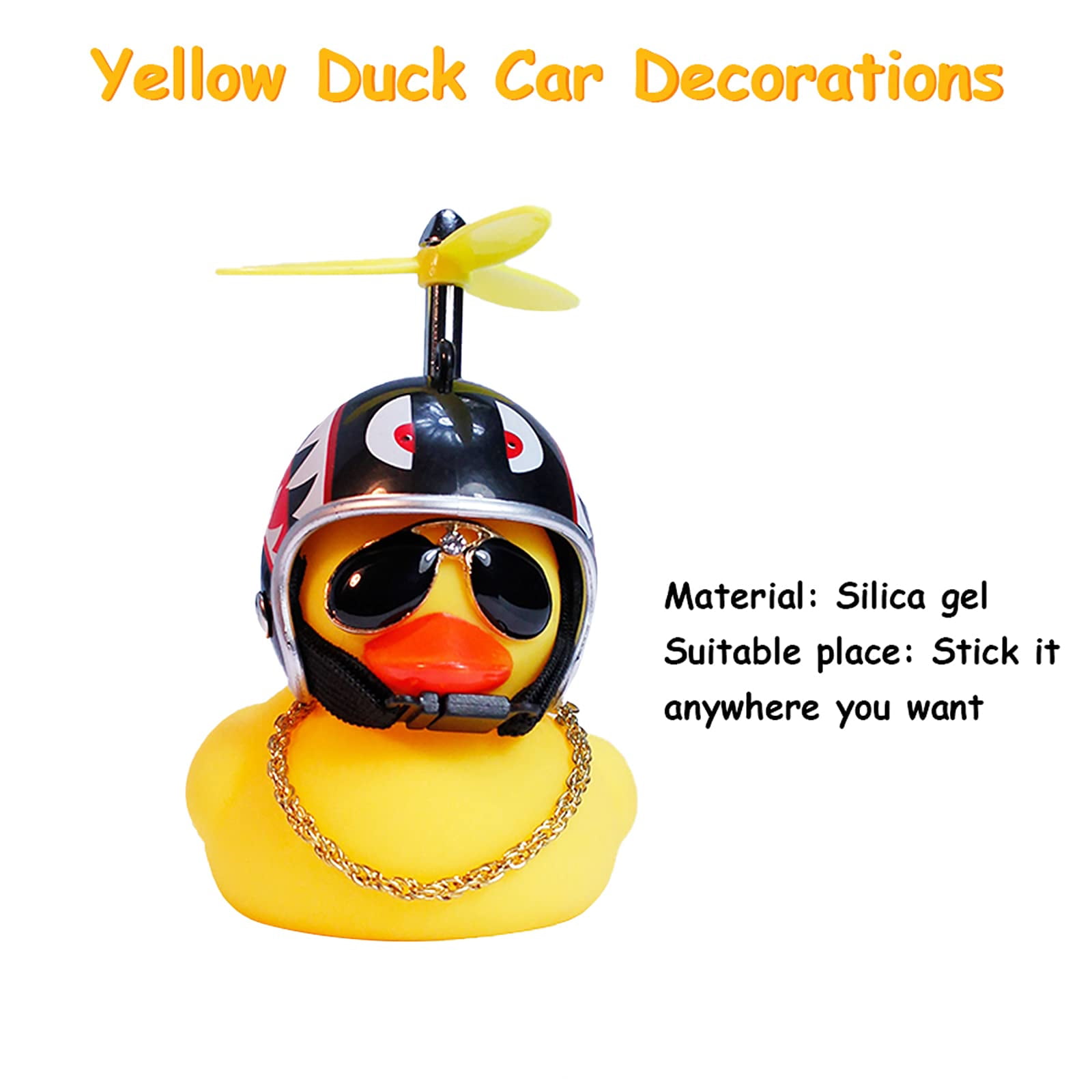 wonuu Rubber Duck Toy Car Ornaments Yellow Duck Car Dashboard Decorations  Cool Glasses Duck with Propeller Helmet