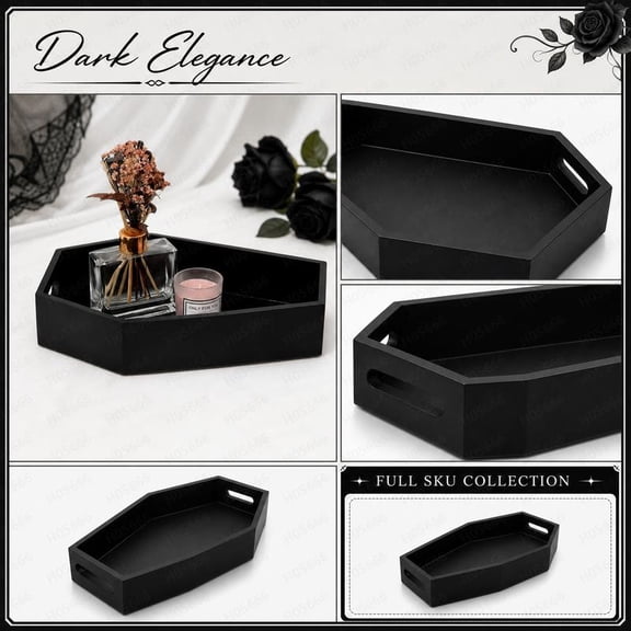 Black Wooden Coffin Storage Box, Halloween Decorative Organizer for Trinkets, Jewelry, and Keepsakes(9.65*5.71in)