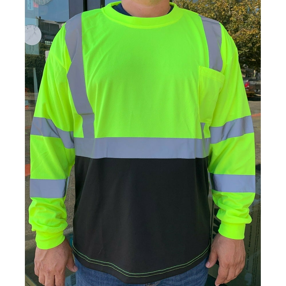 XL Yellow High Visibility Long Sleeve Safety Shirt Reflective / Black