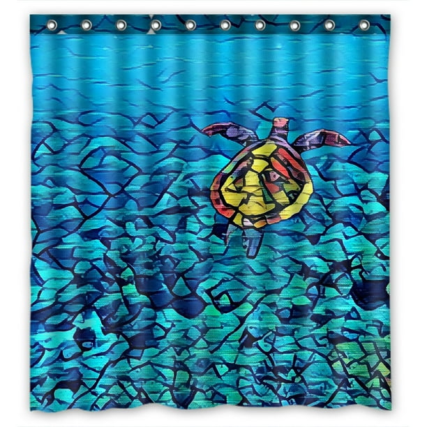 PHFZK Ocean Animal Shower Curtain, Marine Turtle in the