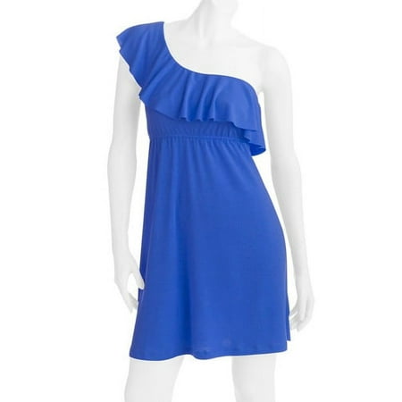 Juniors Plus Knit One Shoulder Ruffle Dress