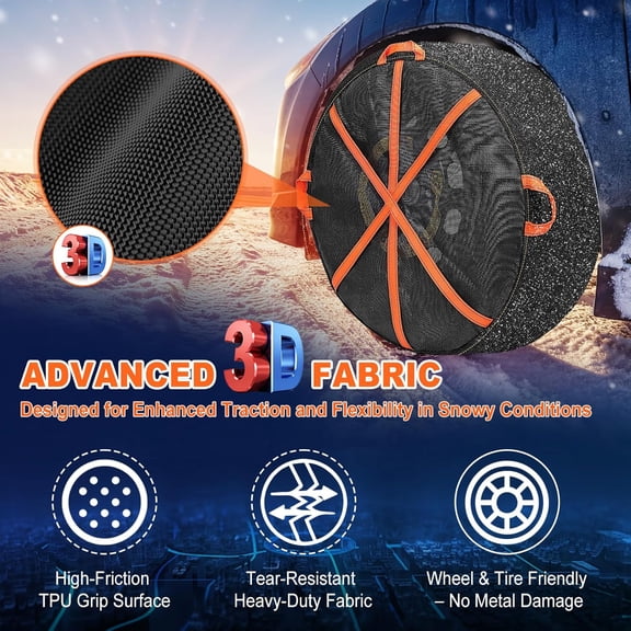 2 Pack Snow Socks for Tires–Anti-Slip Ultimate Grip Fabric with Reflective Strips,Snow Chain Alternative for Safe Winter Driving & Emergency Use,Fits Passenger Vehicles, Cars, SUVs & Pickups (2XL)