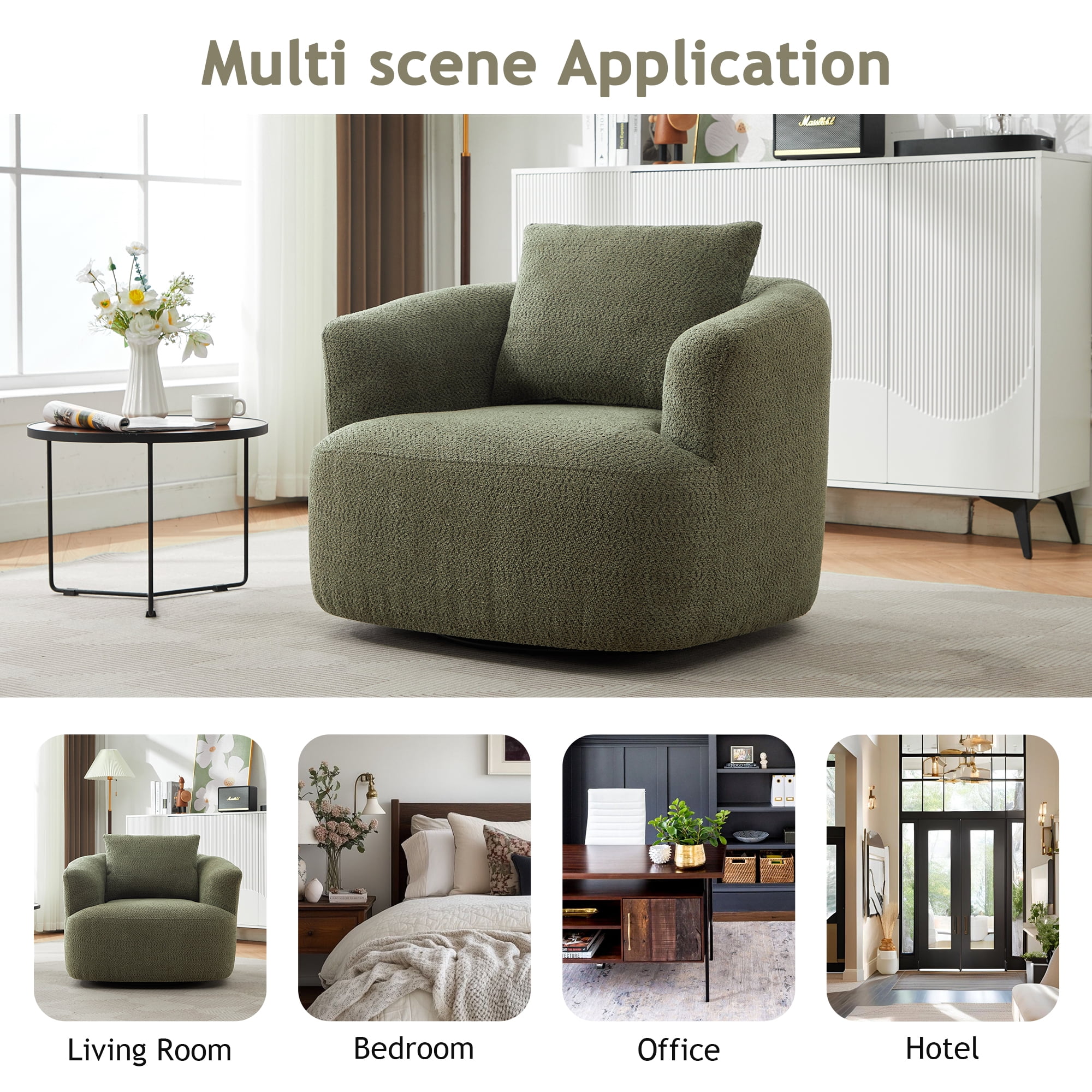 Euroco 360° Swivel Accent Chair with Ergonomic Armrests and Luxe Boucle Cushion
