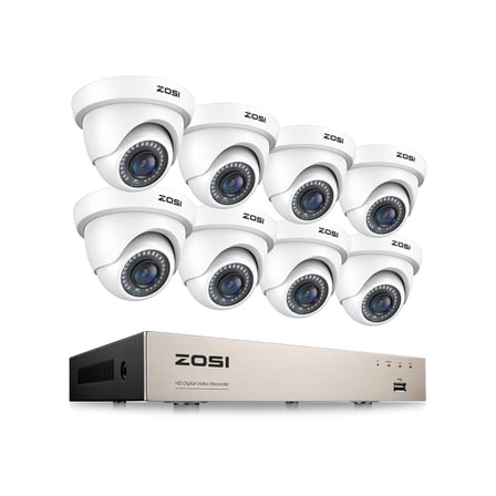 3K Lite Security Camera System, ZOSI 1080P H.265  8CH DVR,  8pcs HD 1080P Indoor Outdoor Weatherproof CCTV Security Cameras ,AI Human/Vehicle Detection, Motion Alert, Remote Access(No HDD)