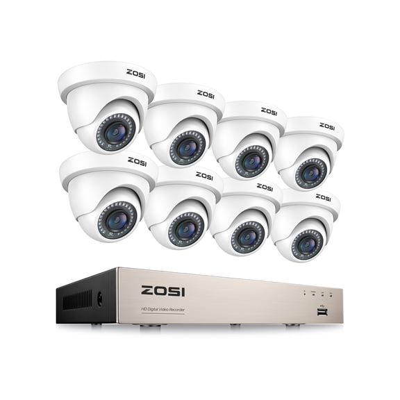 3K Lite Security Camera System, ZOSI 1080P H.265  8CH DVR,  8pcs HD 1080P Indoor Outdoor Weatherproof CCTV Security Cameras ,AI Human/Vehicle Detection, Motion Alert, Remote Access(No HDD)