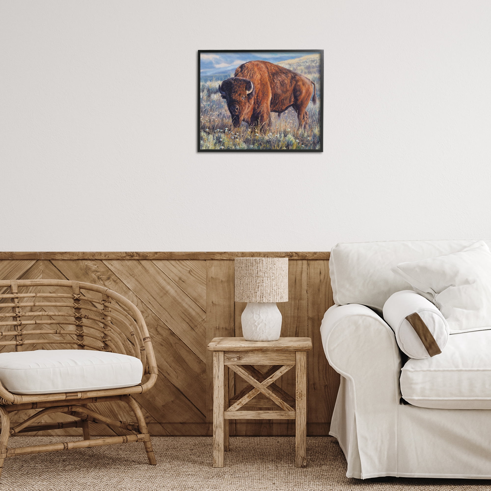 Stupell Industries Prairie King Bison Landscape Photography Black Framed Art Print Wall Art, 20 x 16