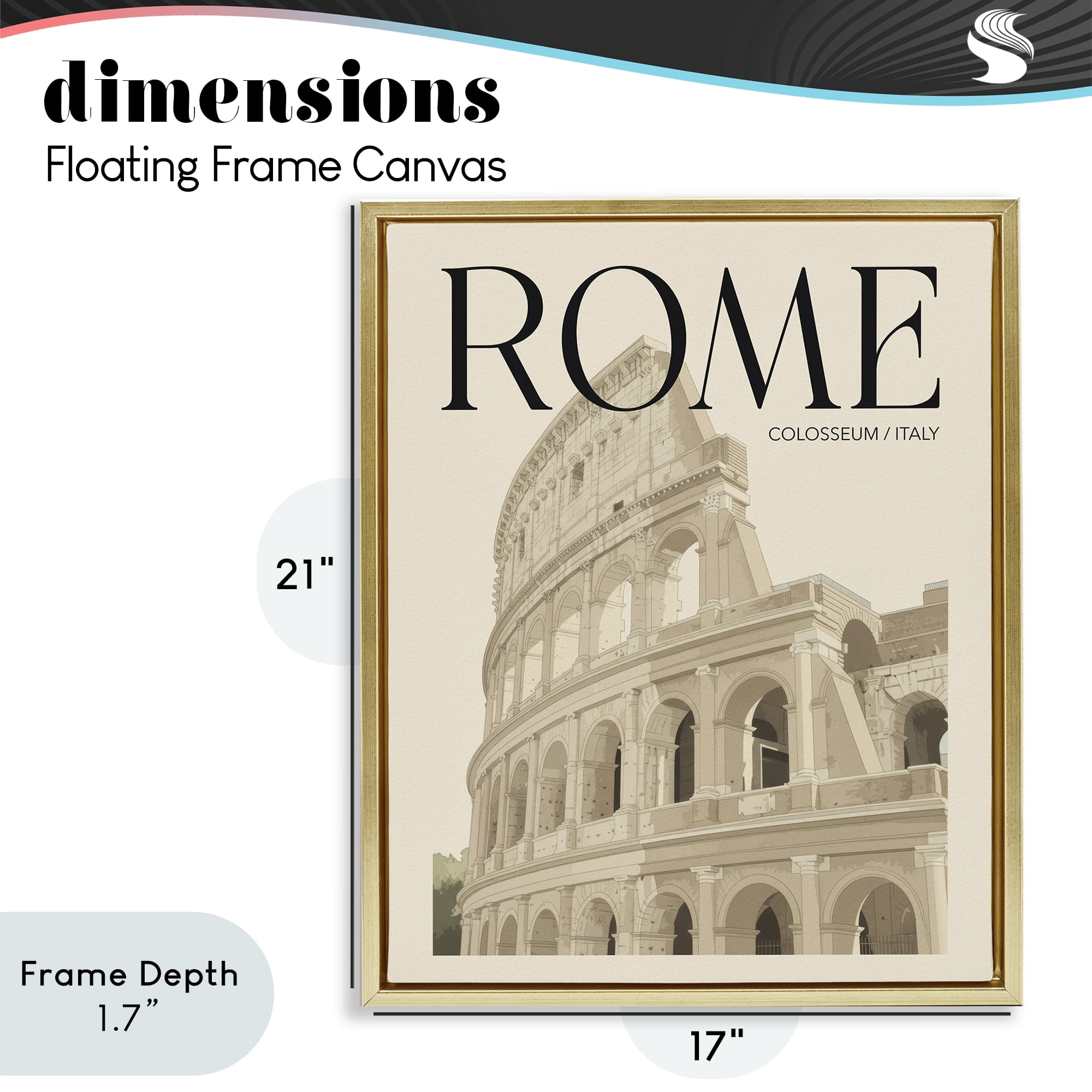 Stupell Industries Vintage Rome Colosseum Gold Framed Floater Canvas Wall Art, design by Andreas Magnusson