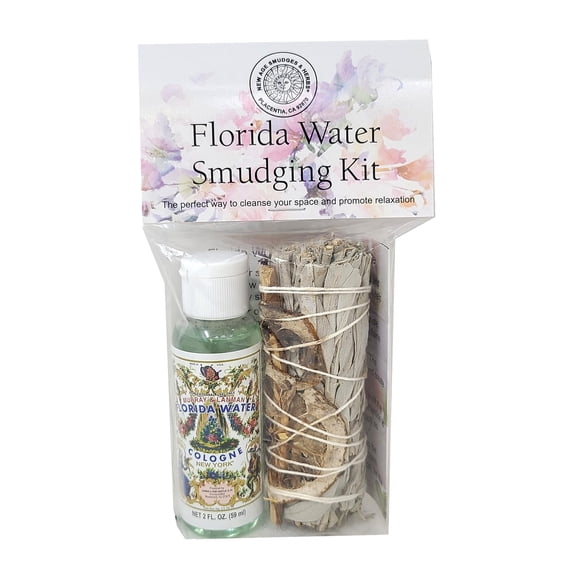 New Age Smudges & Herbs-White Sage mix w/Lavender, Lemon Slice & Palo Santo Sage 4 inch Incense Smudge Bundle w/Florida Water 2oz Bottle- Cleansing Sage Incense & Water, Smudging Rituals. (FW-KIT-01)