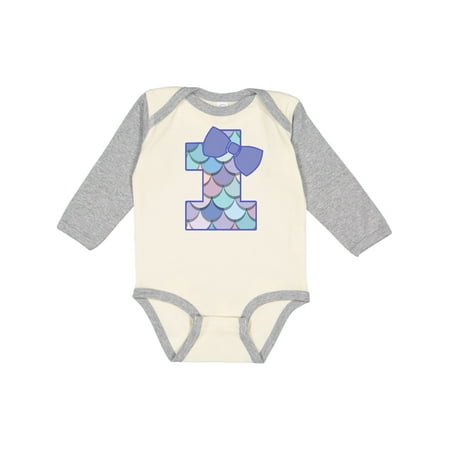

Inktastic 1st Birthday Mermaid 1 Year Old Gift Baby Girl Long Sleeve Bodysuit