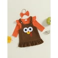 thumbnail image 3 of Suealasg Baby Girl Thanksgiving Outfits 3M 6M 12M 18M Infant Girls Long Sleeve Romper + Overall Dress + Headband Set 3Pcs Newborn Girl Thanksgiving Clothes, 3 of 7