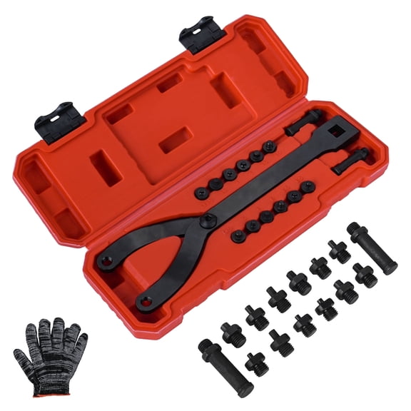 Goobetter 15PCS Pulley Holder Tool Kit,1/2" Drive Ratchet Universal Adjustable Spanner Wrench Set with Variable Pins