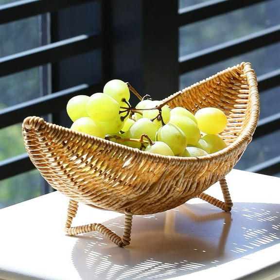Rattan Serving Tray, Wicker Round Fruit/Bread Serving Basket, Extra Large Decorative Fruit Tray for Living Room, Coffee Table, Breakfast, 12 inch