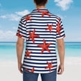 thumbnail image 4 of Vsdgher Starfish Navy Blue Stripe Print Men's Hawaiian Shirts Button Down Tropical Holiday Beach Shirts Vacation Clothes,Large, 4 of 7