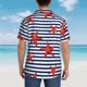 thumbnail image 4 of Fotbe Starfish Navy Blue Stripe Camisa Hawaiana para Hombre Unisex – Camisa Casual de Verano con Botones de Manga Corta de Algodón y Lino,Large, 4 of 7