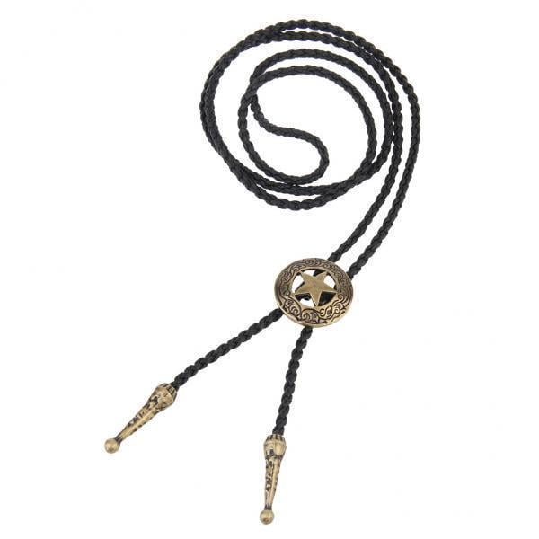 2- Colgante de estrella de cuero PU de vaquero de rodeo con corbata de bolo antigua 2 piezas
