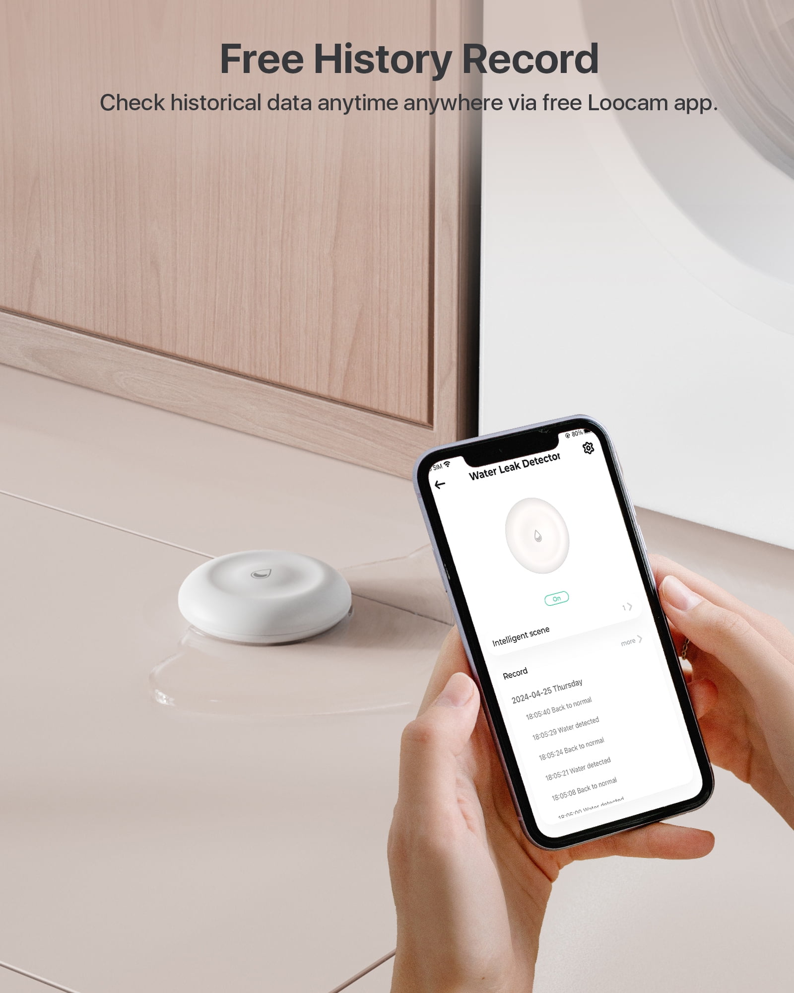 Loocam Water Leak Detector 3 Pack, Wireless 2.4GHz WiFi & Zigbee, Loud Alarm Sound & APP Notification, Mini Water Leak Alarm Sensor IP66 Waterproof for Home Security