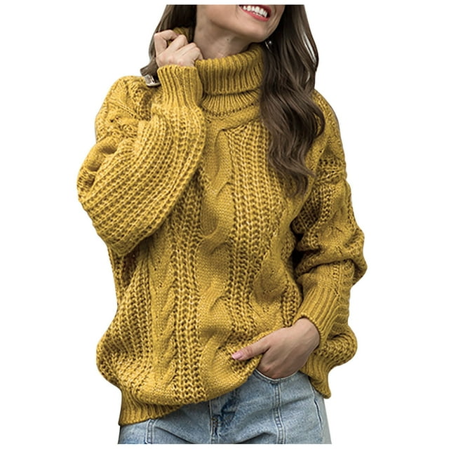 Suéteres Para Mujer Suéteres de Otoño Invierno Suéter de Cuello Alto Suéter de Punto de Manga Larga Sólido Informal Abrigo Odeerbi ODB178277
