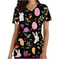thumbnail image 2 of lcziwo Womens Easter Scrub Tops V Neck Short Sleeve Nurse Workwear Uniforms Funny Bunny Egg Printed Easy Care Scrubs Holiday Outfits Black S Camisas Para Hombres, 2 of 5