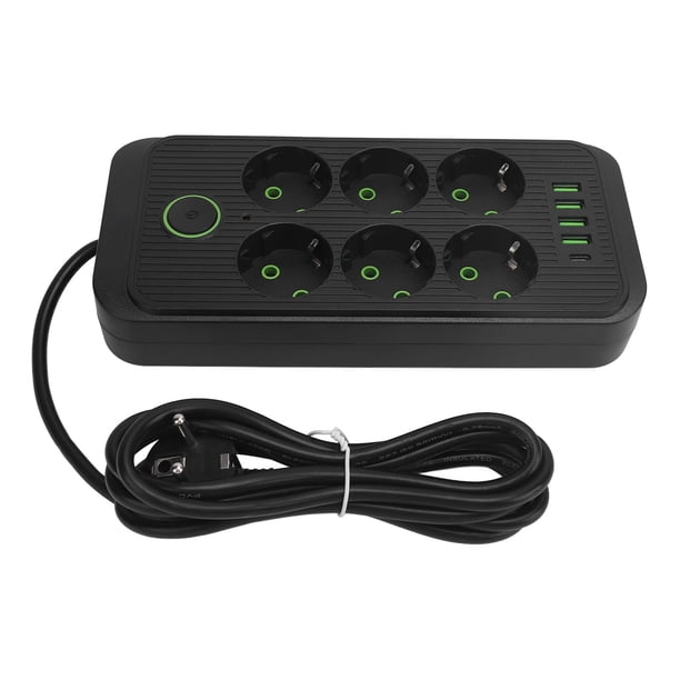 Regleta De 6 , Enchufe De La UE 110-250 V 4 USB 1 Puerto Tipo C Ahorro De Espacio Regleta De Alimentación De Múltiples Enchufes Máximo 2500 W 10 A Para Viajes Para