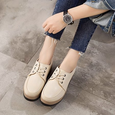 

DONGGTGDZ Comfortable Women‘s Lace Up Platform Wedge Loafers for All-Match Casual Style with Heightening Feature and Round Toe