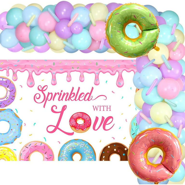 Sprinkle Donut Baby Shower Decorations for Girl - Sprinkled with Love  Backdrop, Pastel Macaroon Balloon Garland Kit with Donut Foil Balloons,  Twisting Balloons, Donut Baby Sprinkle Decorations 