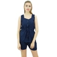 thumbnail image 1 of Bimba Womens Drawstring Solid Navy Blue Pj Set Buttondown Shirt Shorts Dress-12, 1 of 9