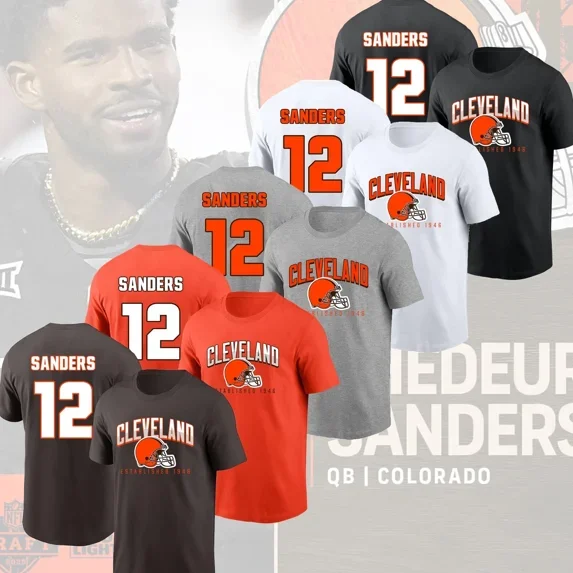 HOT HOT! Shedeur ,Sanders #12 Cleveland! Browns 2025 Player shirt