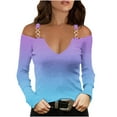 thumbnail image 1 of Birdeem Womens Ladies V Neck Casual Gradient Color T-Shirts Long Sleeve Pullover Blouse Tops, 1 of 1