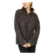 Jenni Intimates Faux Sherpa Cozy Pullover Lounge Top Gray Cheetah XL