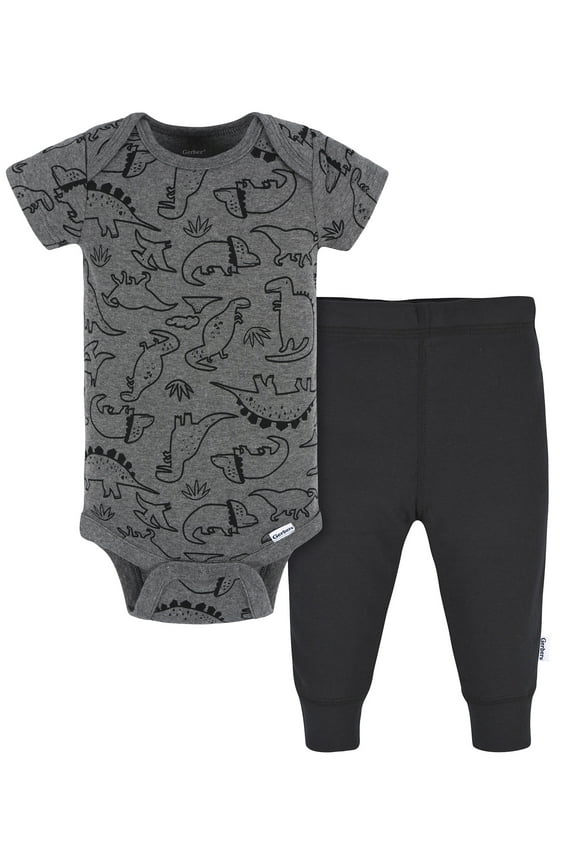 Gender Neutral Short Sleeve Onesie and Pant Outfit Set, 2-Piece, Sizes 0/3 Months - 12 Months